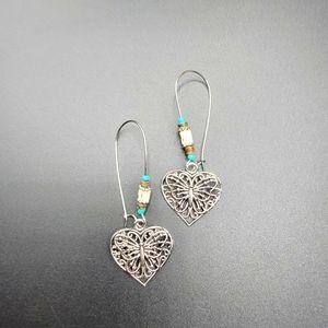 Beautiful Beaded Heart Dangling Earrings